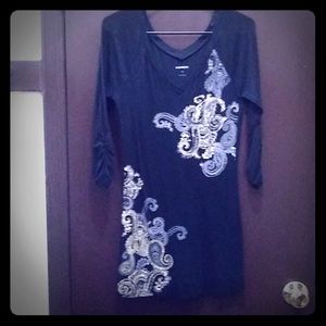 Express paisley print black dress with ruched side